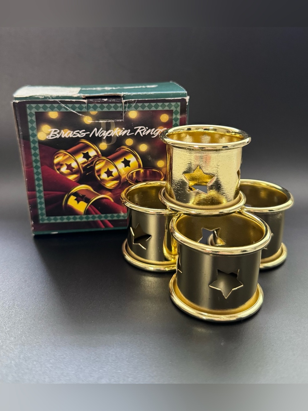 Vintage Set of 4 Brass Plated Star Cutout Napkin Rings